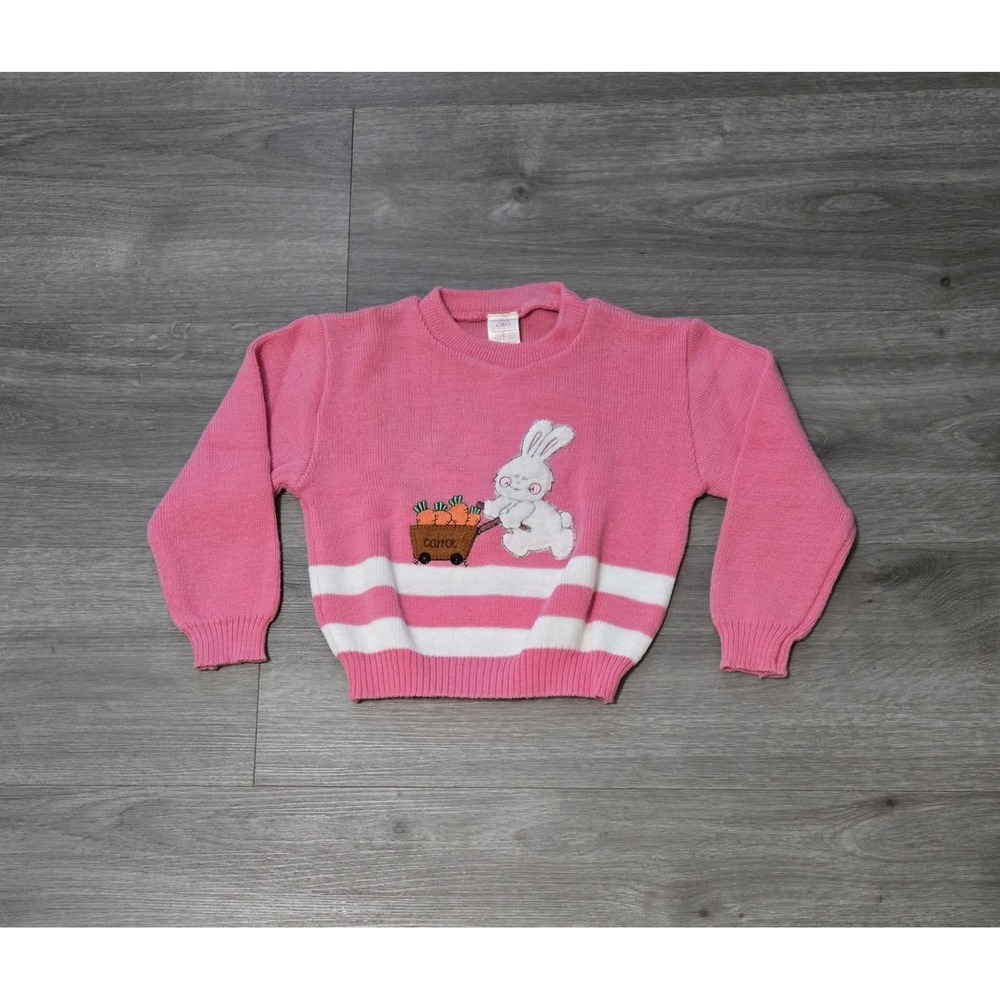Vintage Sears Girls Bunny Rabbit Embroidered  Knit Acrylic  Sweater‎ Size 3T